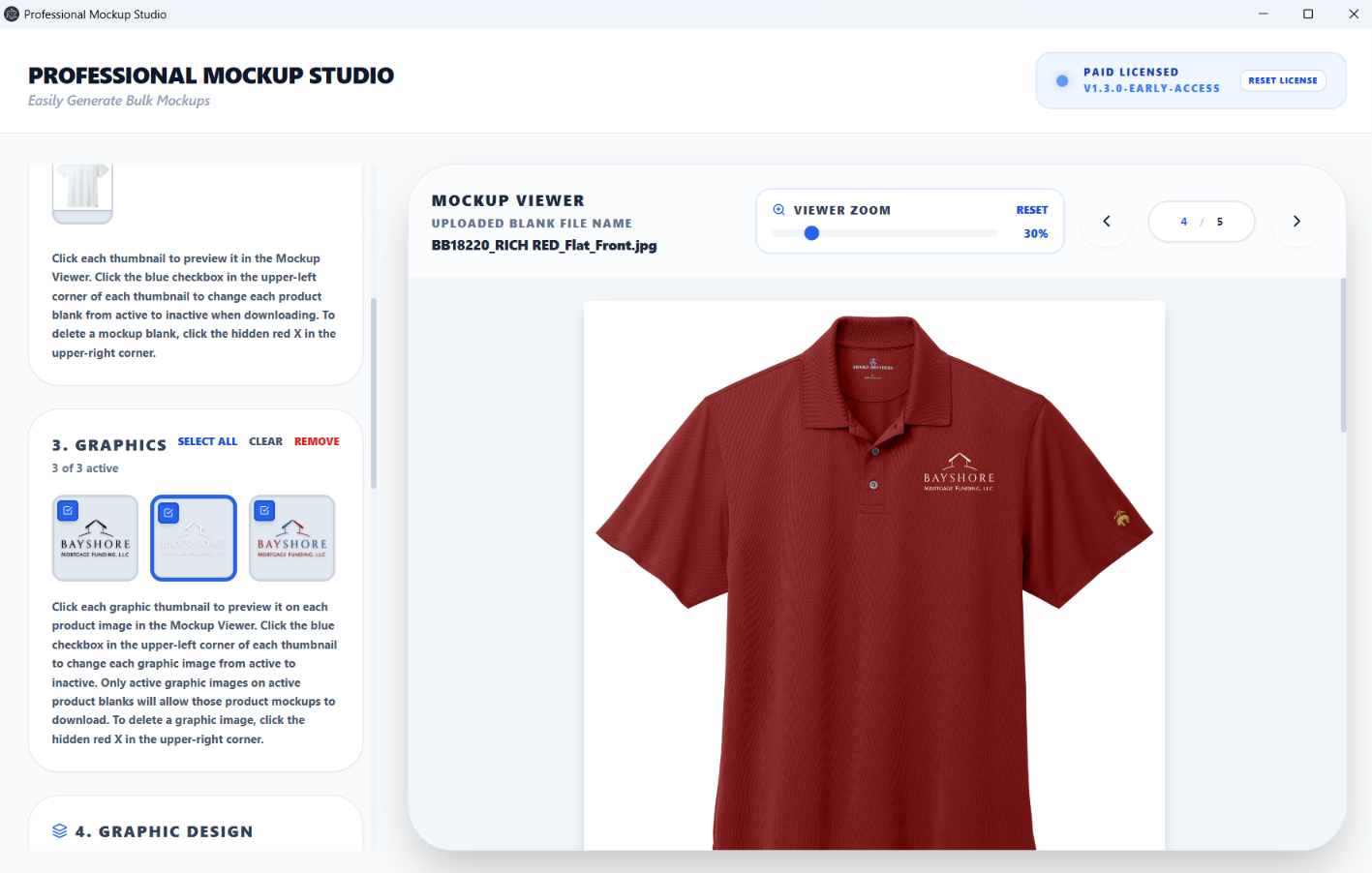 Treasure Valley Mockup Studio workspace with a logo positioned on a shirt mockup.
